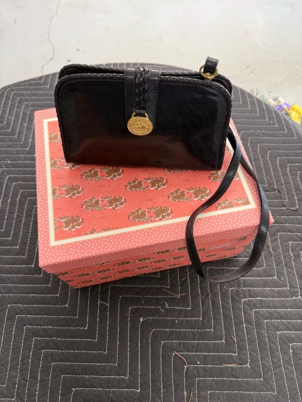 Brahma  Black Patent Leather Braided-Trim Crossbody